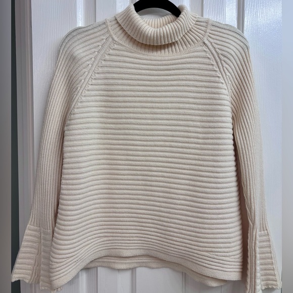 Sage Sweaters - SAGE THE LABEL Ribbed Turtleneck Sweater with Wide Bell Cuffs in Ivory/Cream